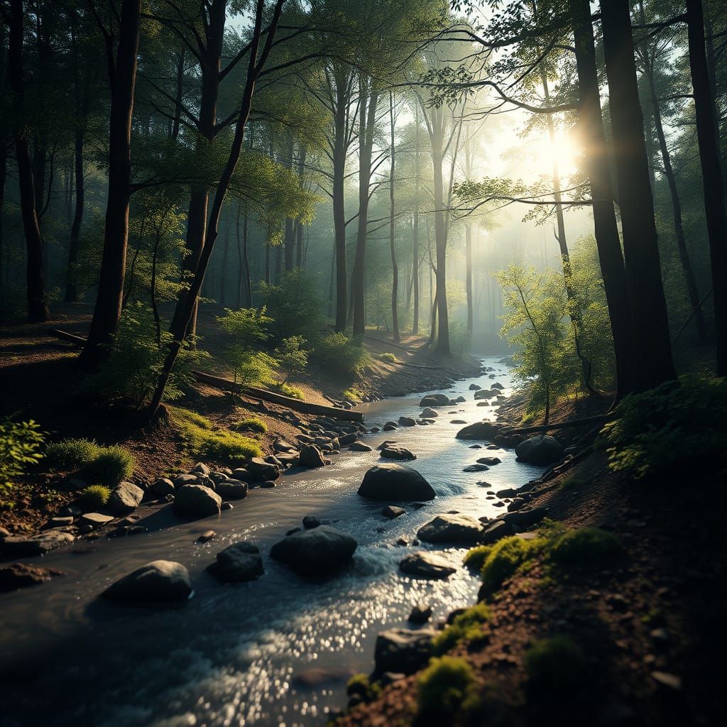 Ethereal Forest Stream in Vibrant Colors