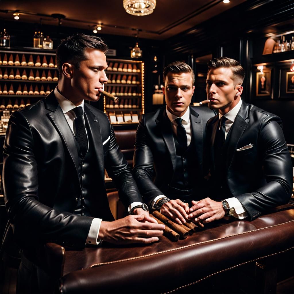 Men in Leather Suits Smoking Cigars