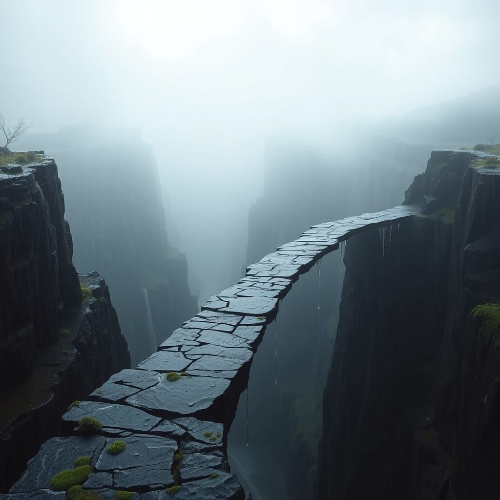 Ancient, Ruinous Bridge Spans Bottomless Canyon