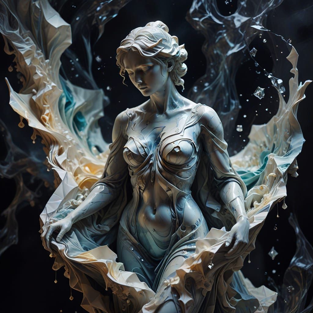 Surreal Marble Statue Transforms into Ethereal Forms