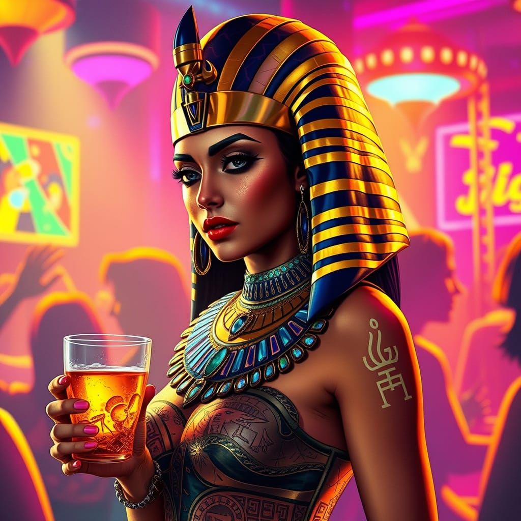 Egyptian Goddess in Neon Nightclub