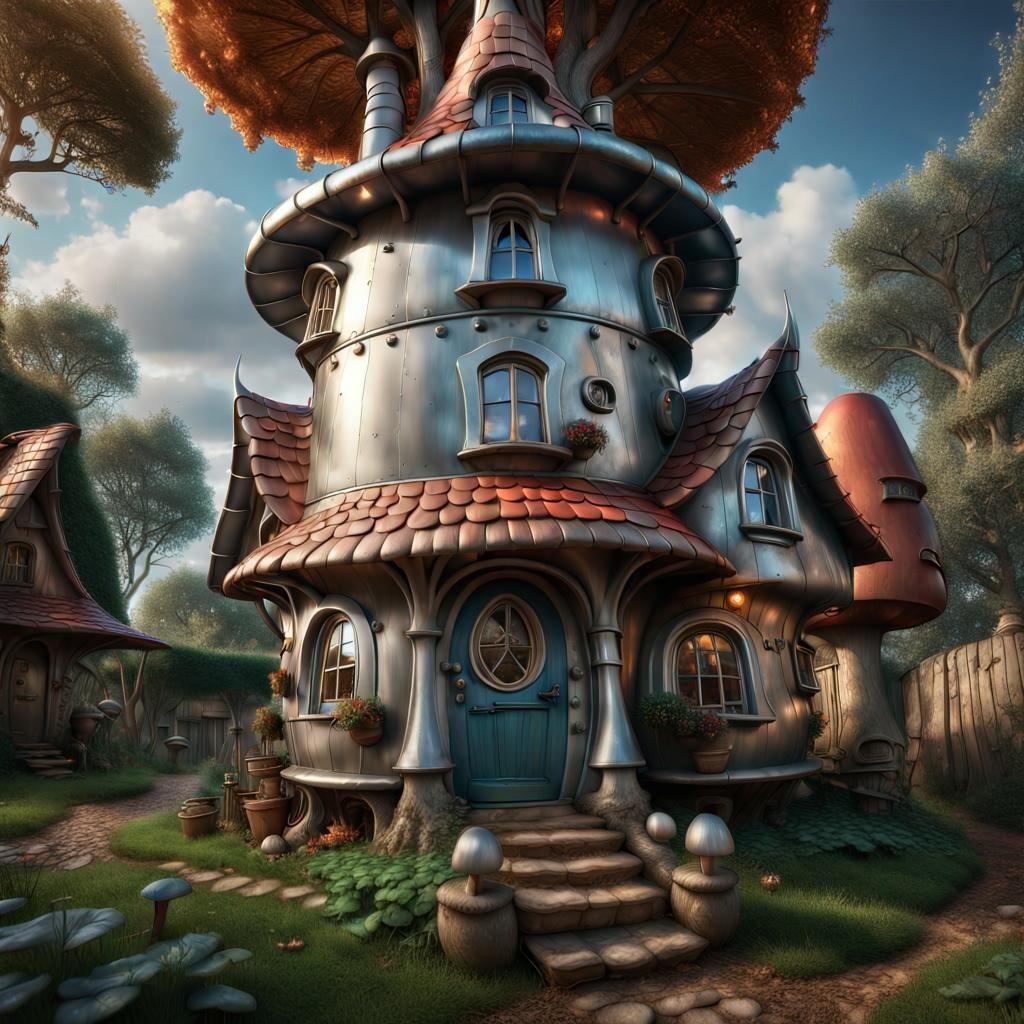 Mushroom House in Tin Man Style, Hyperrealistic