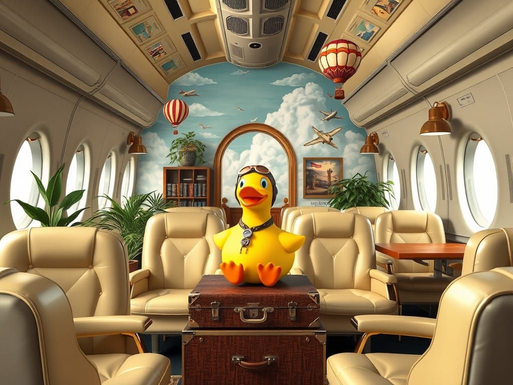 Luxurious Airplane Cafe with Vintage Whimsy and Rubber Duck...
