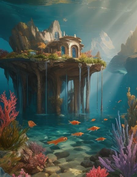 Mermaid in Underwater Grotto: Fantasy Concept Art