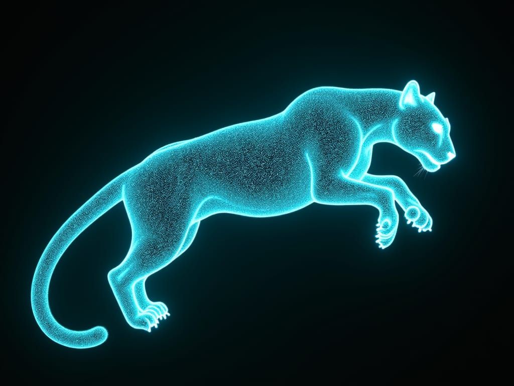 Ethereal Panther Leaping: Fireflies in Surreal Motion
