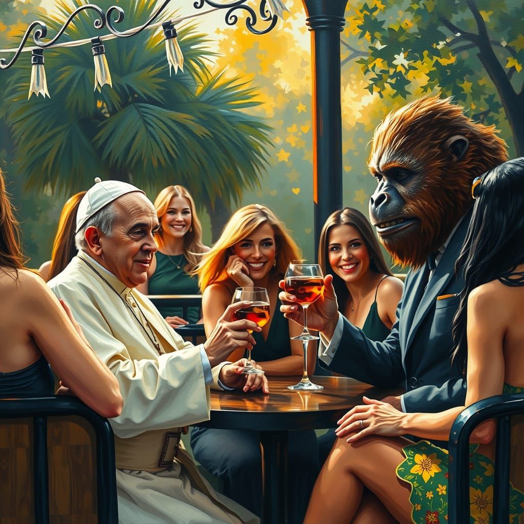 Pope Francis and Bigfoot at Happy Hour in Savannah