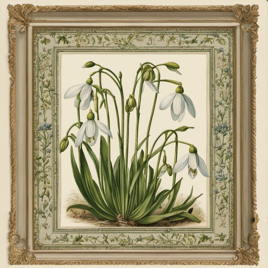 Snowdrop Botanical Chart with Decorative Frame