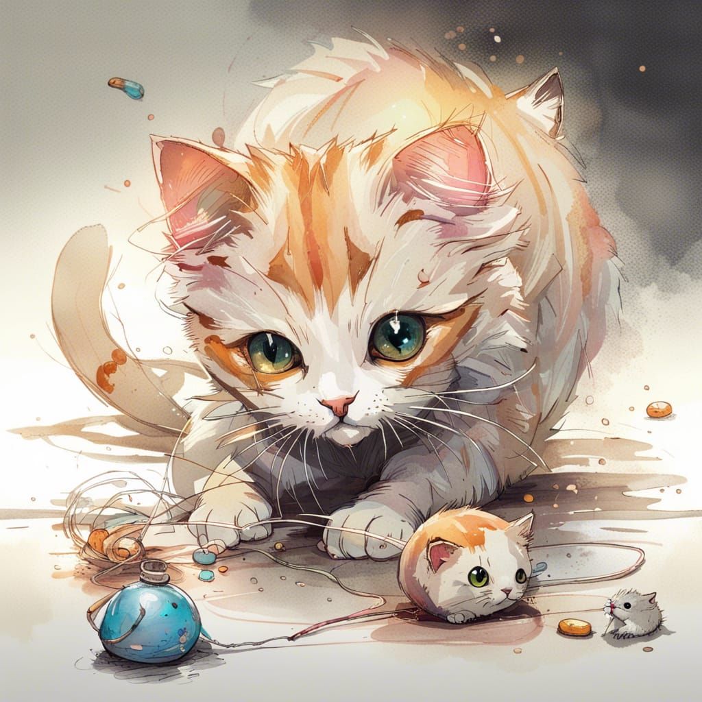 Cute Cat Playing with Toy Mouse
