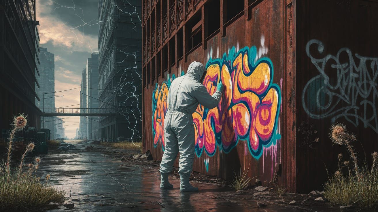 Post-Apocalyptic Graffiti Art in Digital Painting Style
