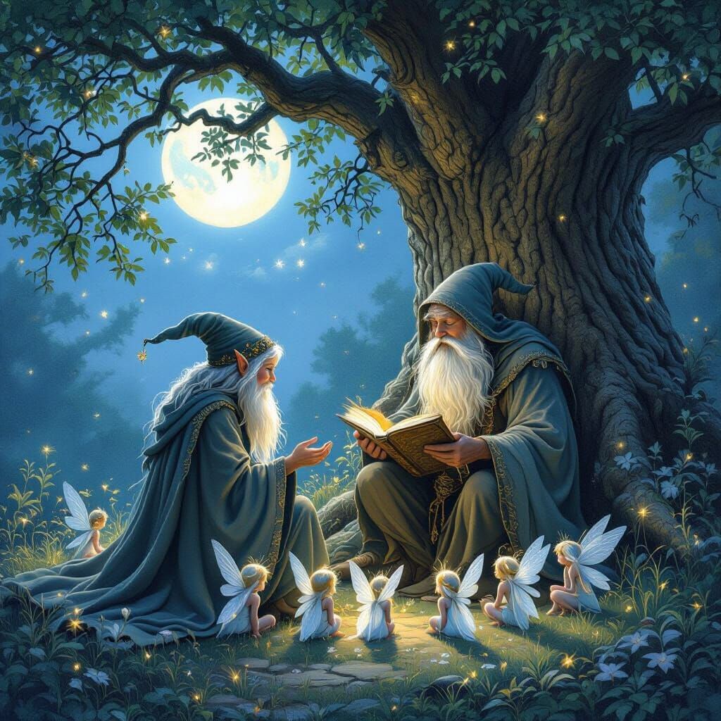 Enchanting Elf Tales in Moonlit Fairy Forest
