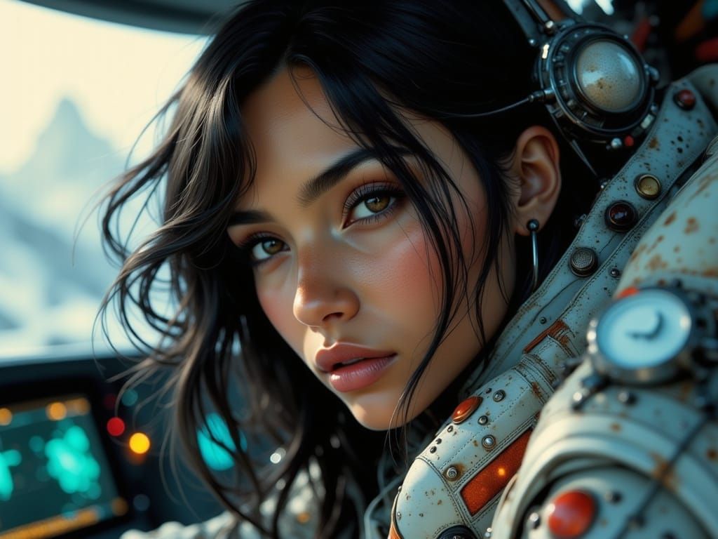 Seductive Euro-Indian Spaceship Pilot in Vivid Detail