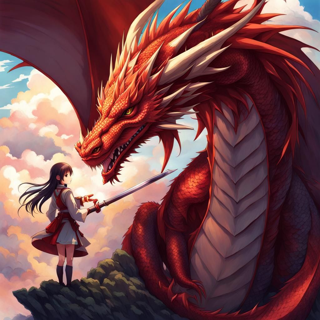 Dragon and Girl in Anime Art Style