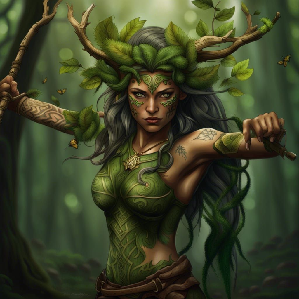 Dryad Warrior Woman with Shifting Tattoos