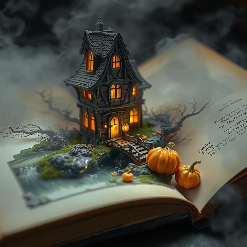 Mystical Haunted House Diorama on Ancient Book