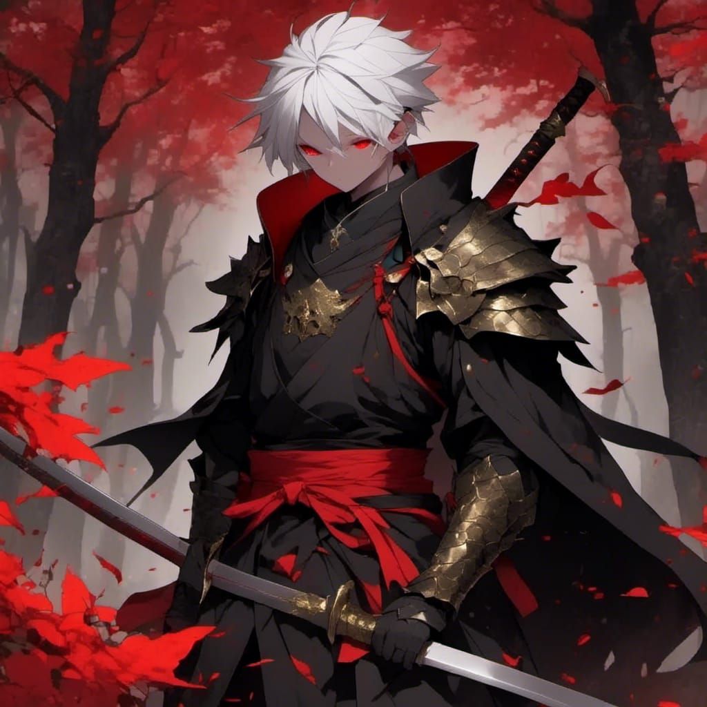 Samurai in Anime Style With Autumn Leaves