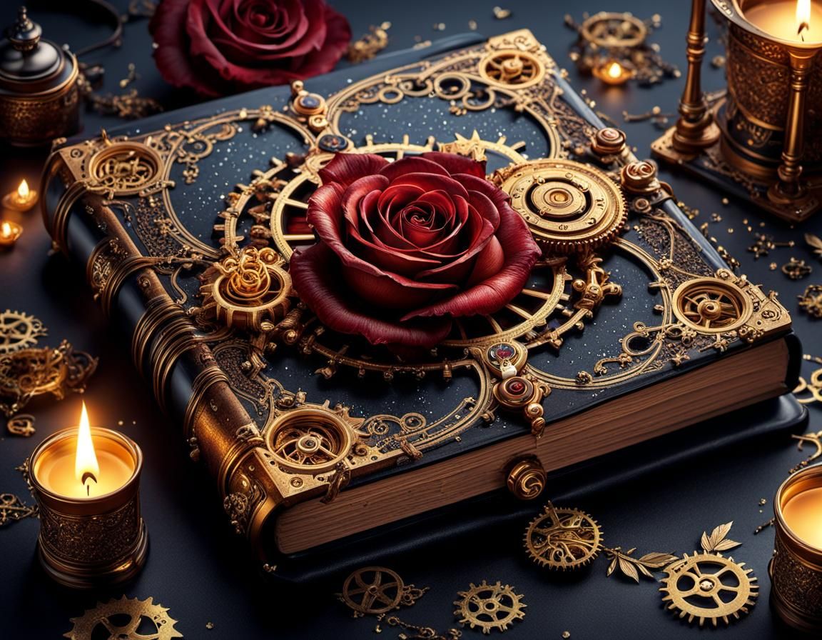 Steampunk Book with Roses in Winter
