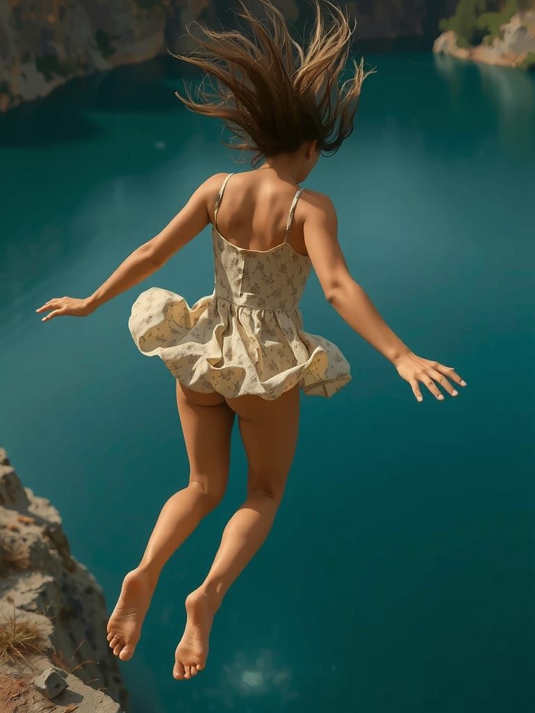 Hyper-Realistic Photo of Woman Falling into Lake