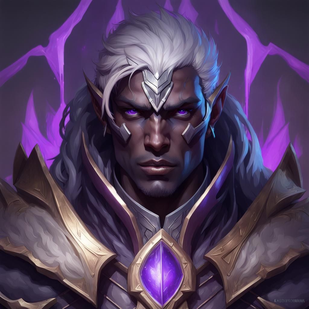 Drow Paladin Portrait in Hyperdetailed Style