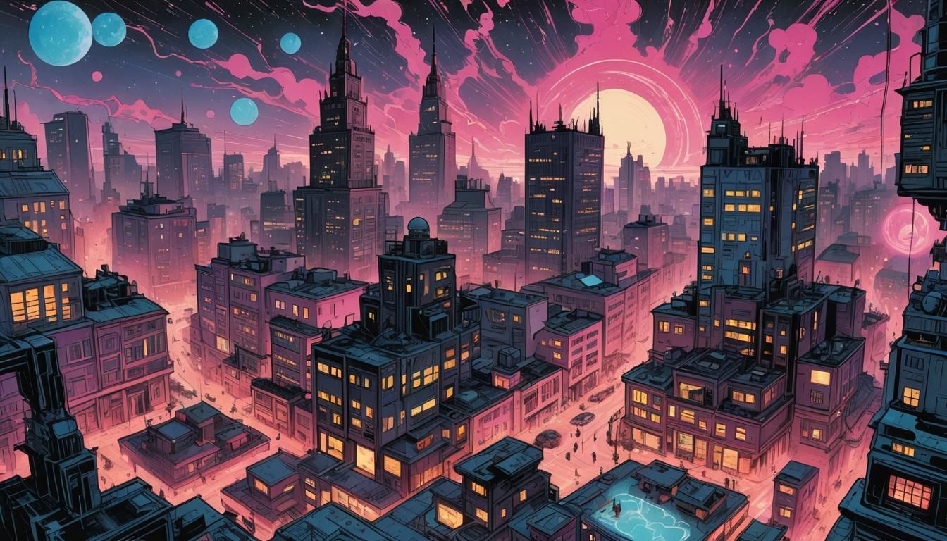 Black Hole Consumes City in Retrofuturistic Comic Art