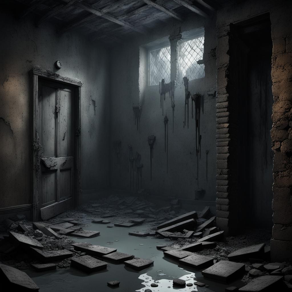 Eerie Abandoned Prison in Gothic Horror Style