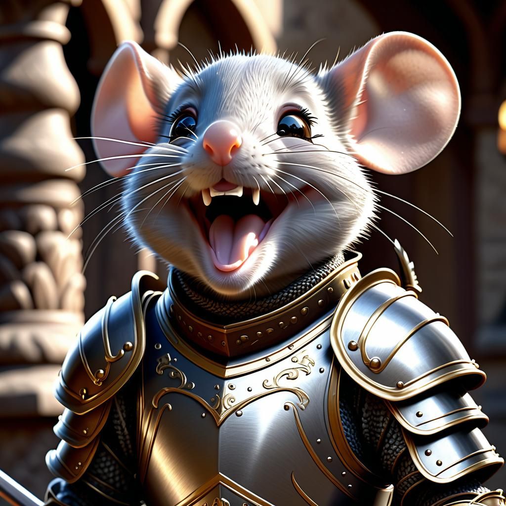 Armored Mouse Jousting: Hyperrealistic 3D Portrait