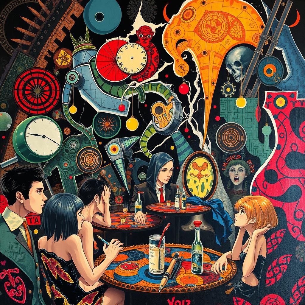 Anime Culture Club Scene in Impasto Palette Knife Style