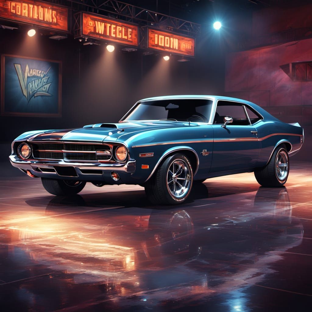 Vintage Muscle Car on Theater Stage Digital Painting