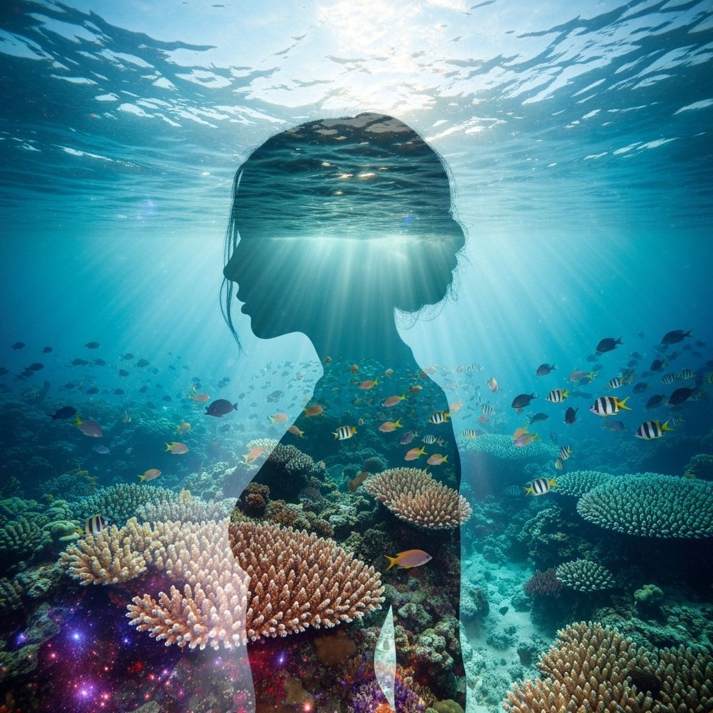 Coral Reef Woman Silhouette in Ethereal Style