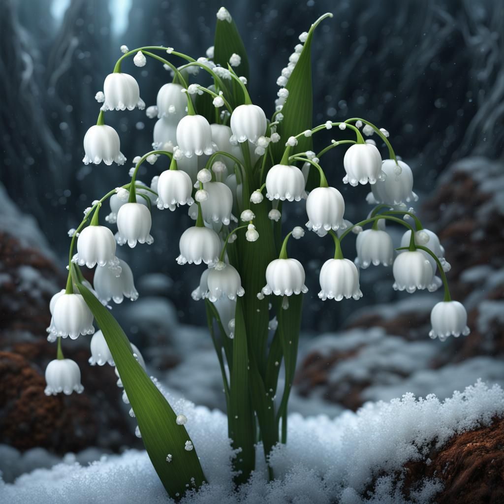 Frozen White Lily of the Valley: Digital Painting