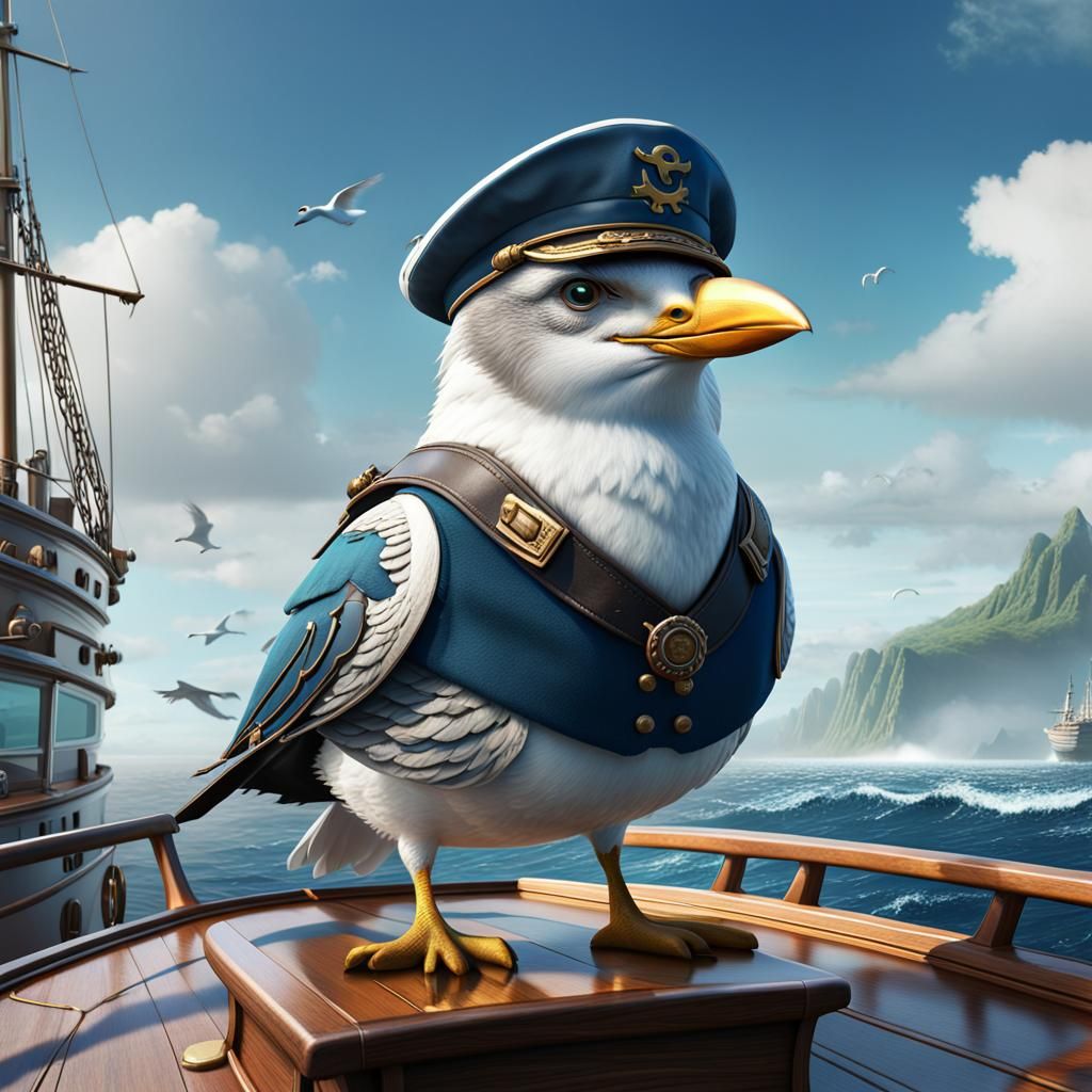 Seagull Captain on Bow of Boat: Matte Painting