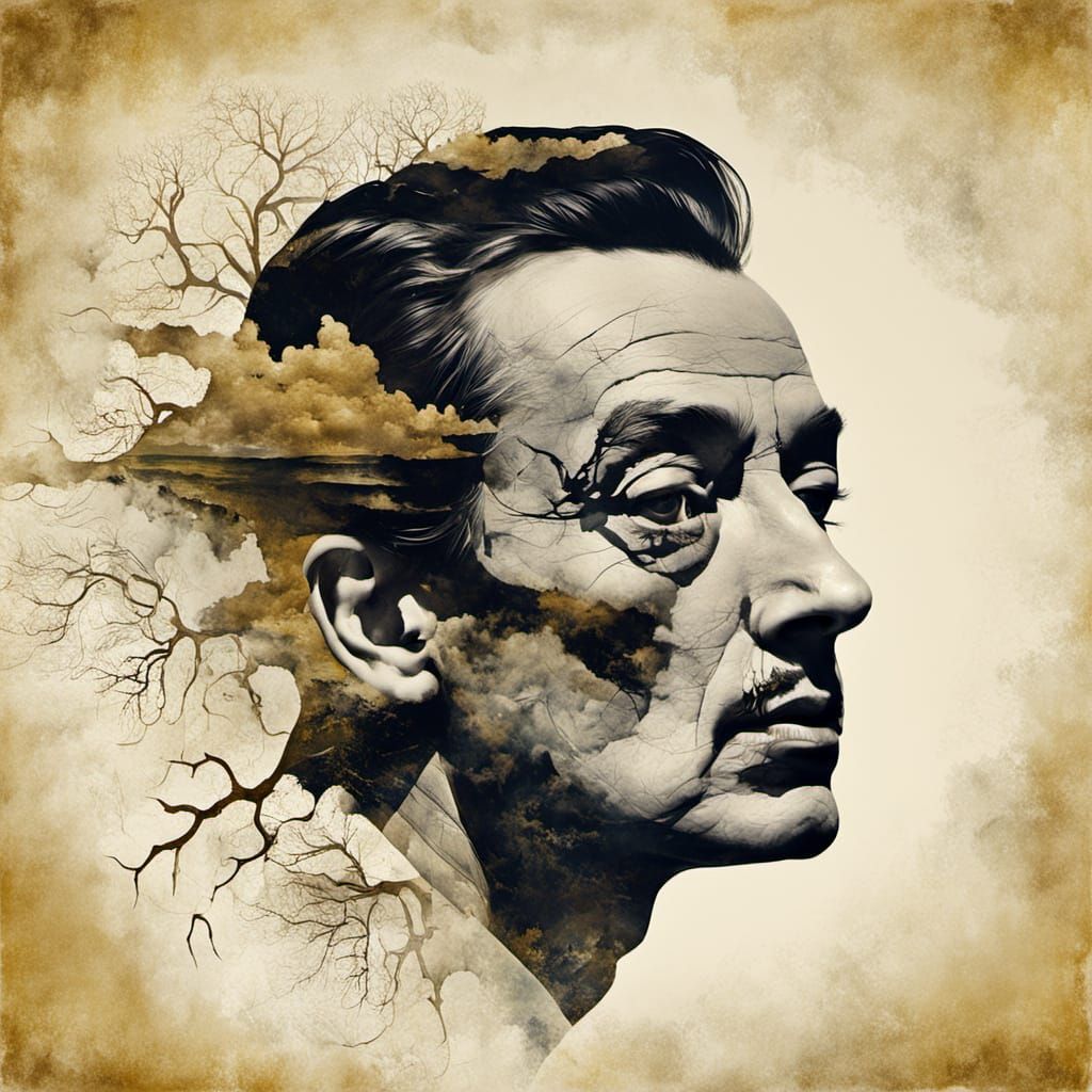 Surreal Double Exposure Art of a Blonde Woman