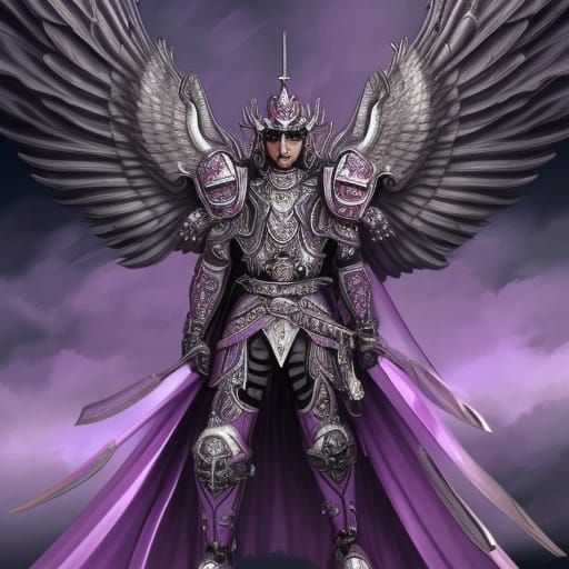 Winged Silver and Purple Samurai in Detailed Armor