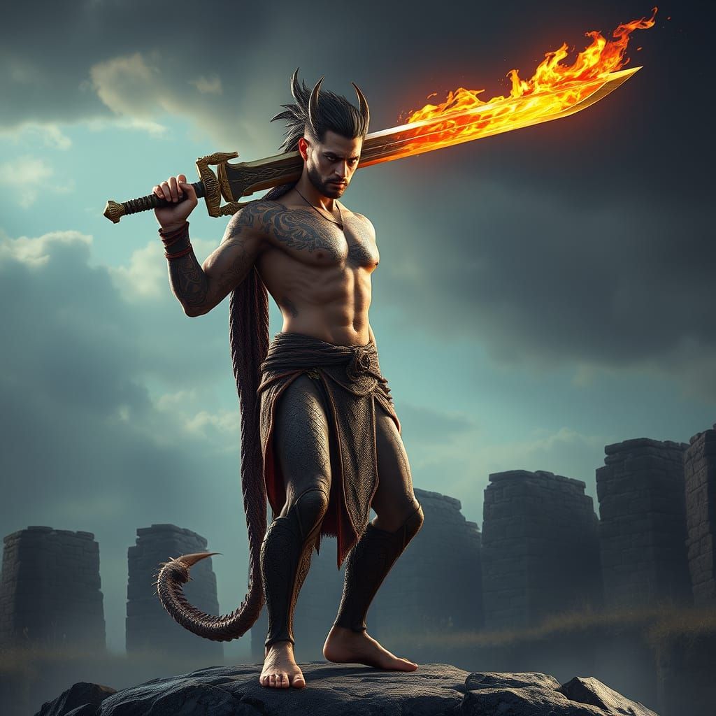 Dragon-Touched Warrior in Epic Fantasy Style