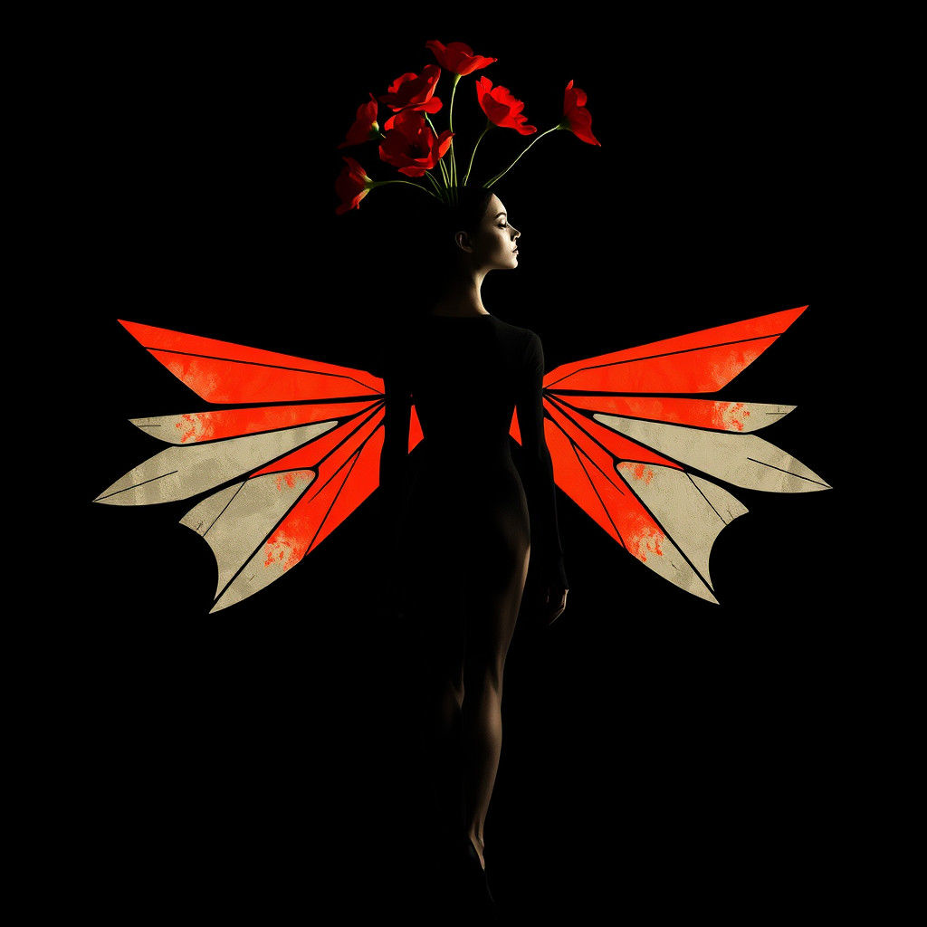 Geometric Winged Figure in Photogram Style