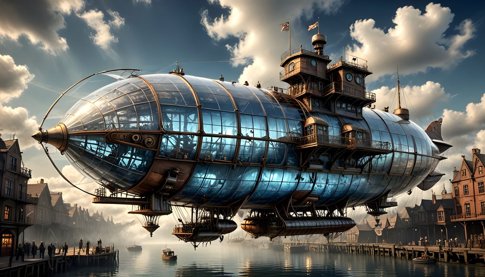 Steampunk Airship Harbour in Glassy Detail