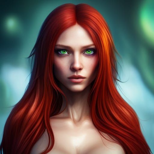 Fantasy Girl with Red Hair and Green Eyes