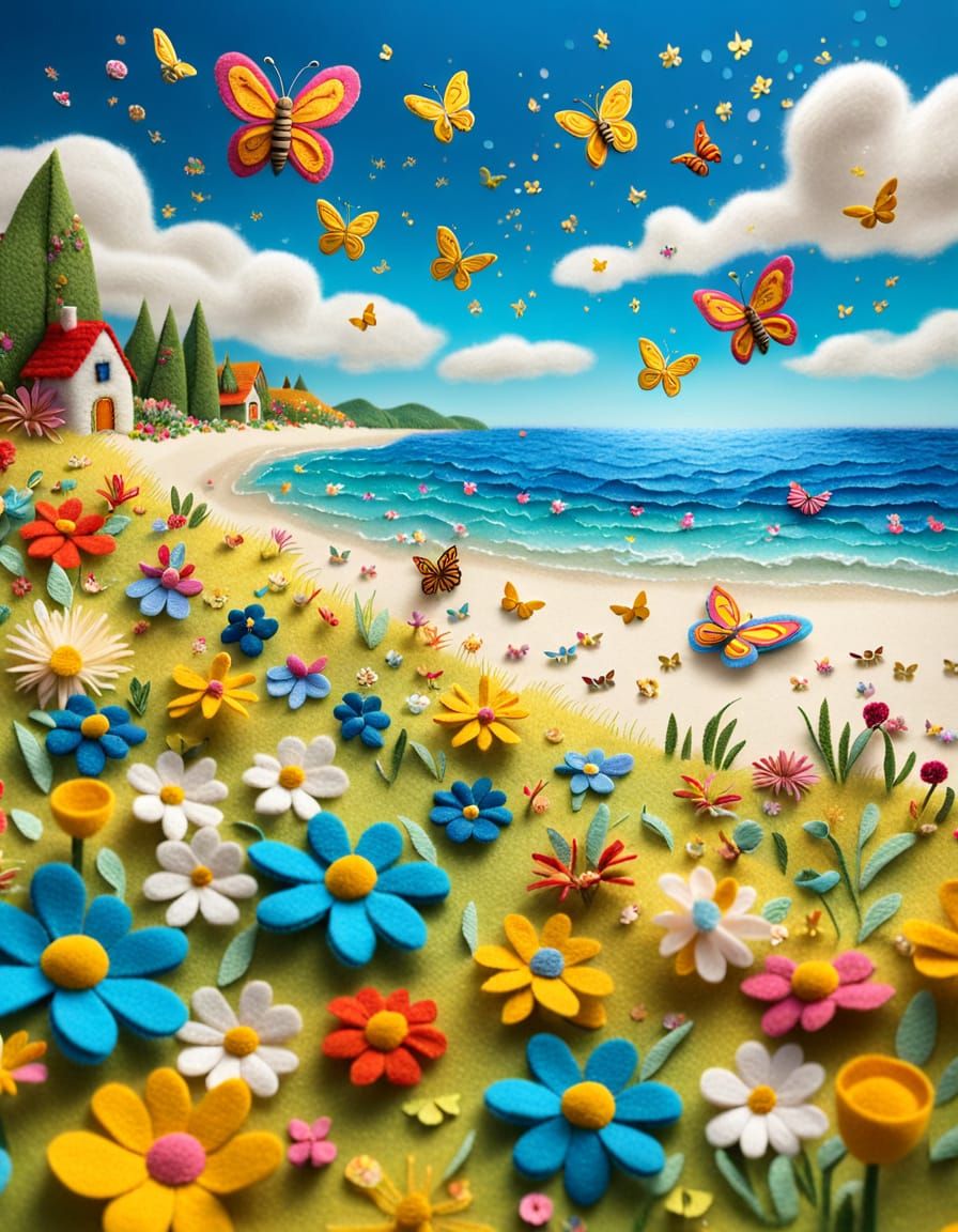 Felt Art Bee Beach Holidays With Butterflies and Duck