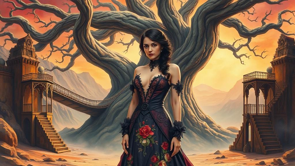 Gothic Woman in Apocalyptic Fractal Landscape Art