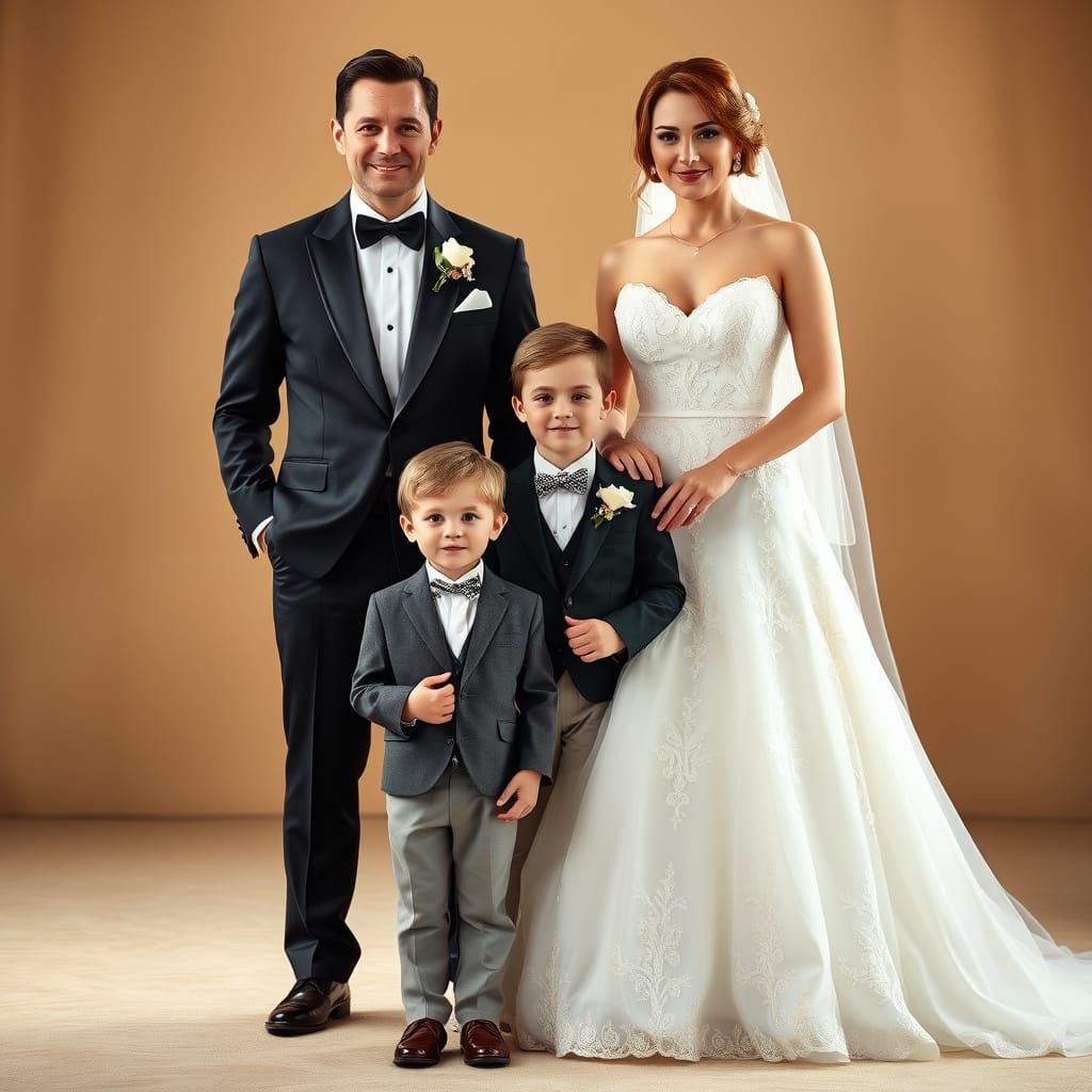 Contemporary Family Wedding Portrait in Hyper-Realistic Styl...