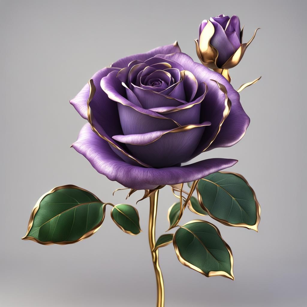 Elegant 3D Lilac Rose with Gold Accents