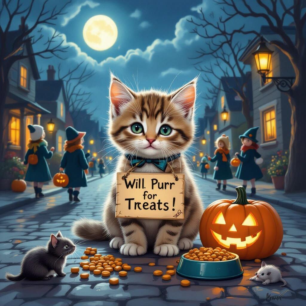 Kitten's Halloween Adventure in Beatrix Potter Style