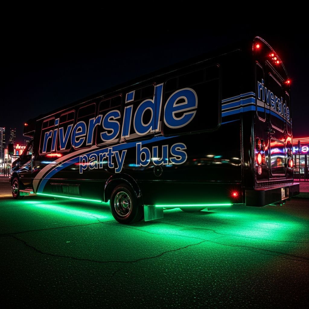 Custom Black Party Bus with Green Underglow
