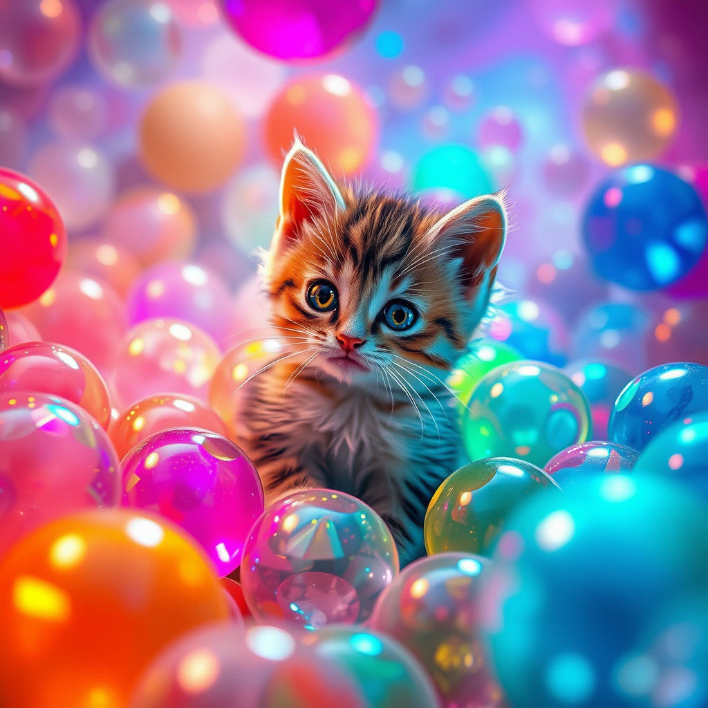 Adorable Kitten in a Dreamlike Ball Pit