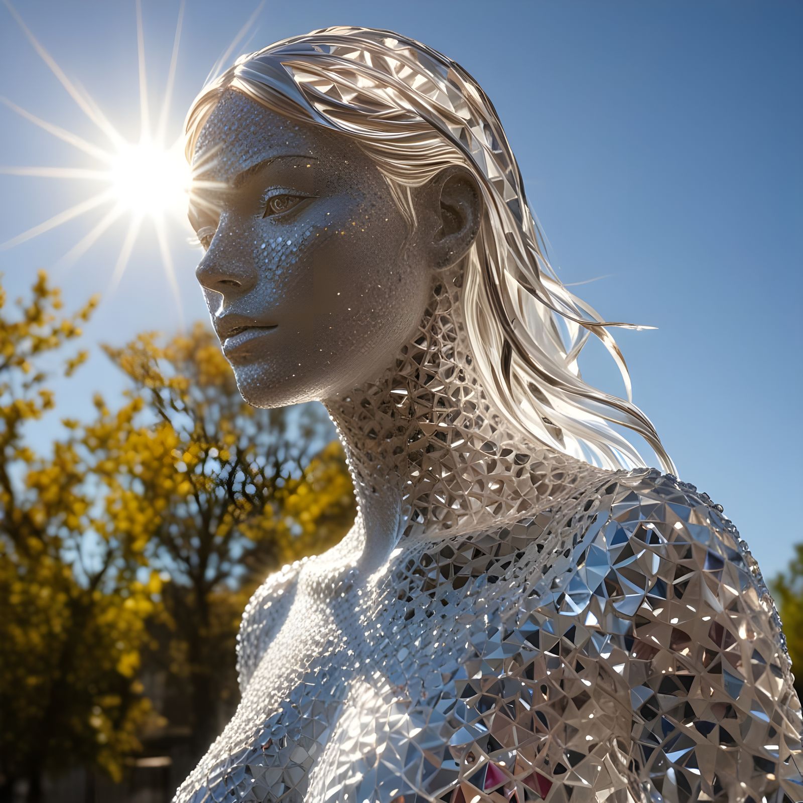 Crystal Diamond Sculpture of a Woman in Sunlight