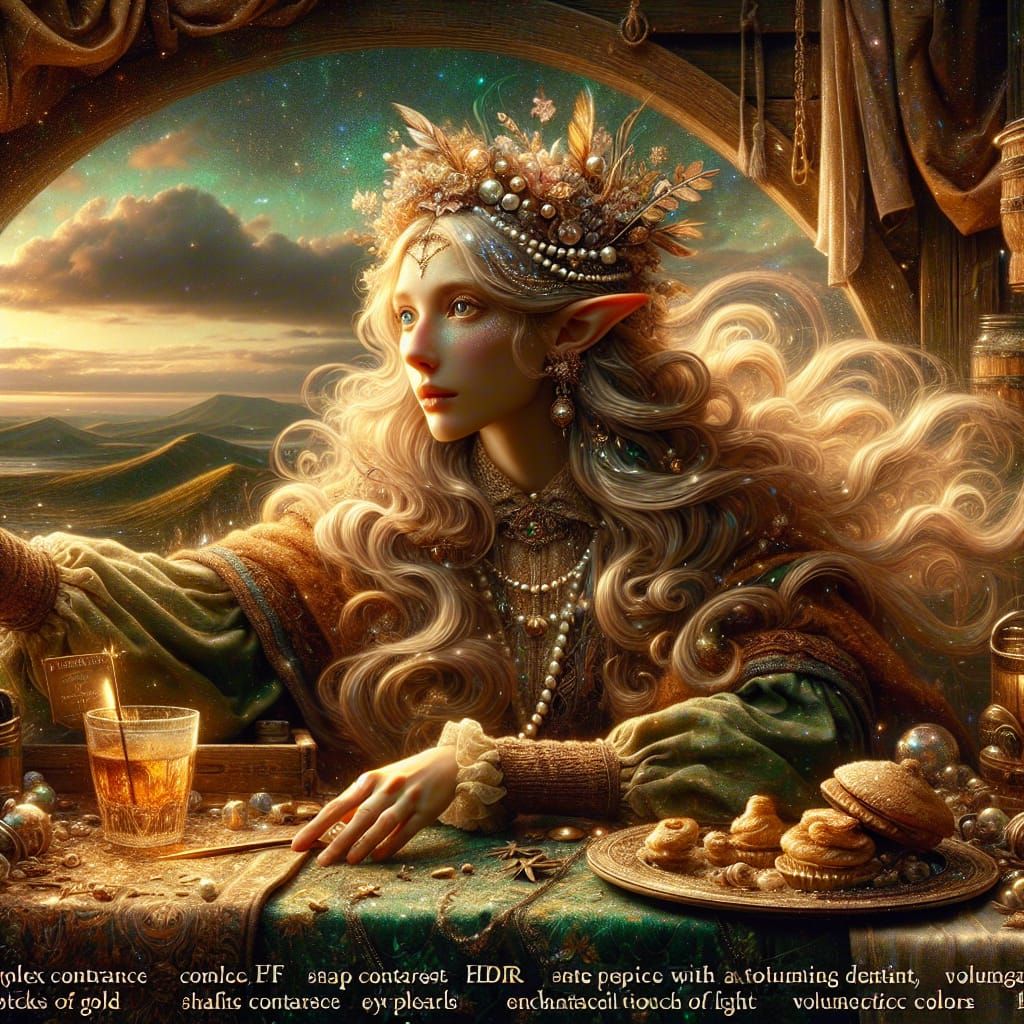 Enchanting Elf Selling Magic Pies: Fantasy Art