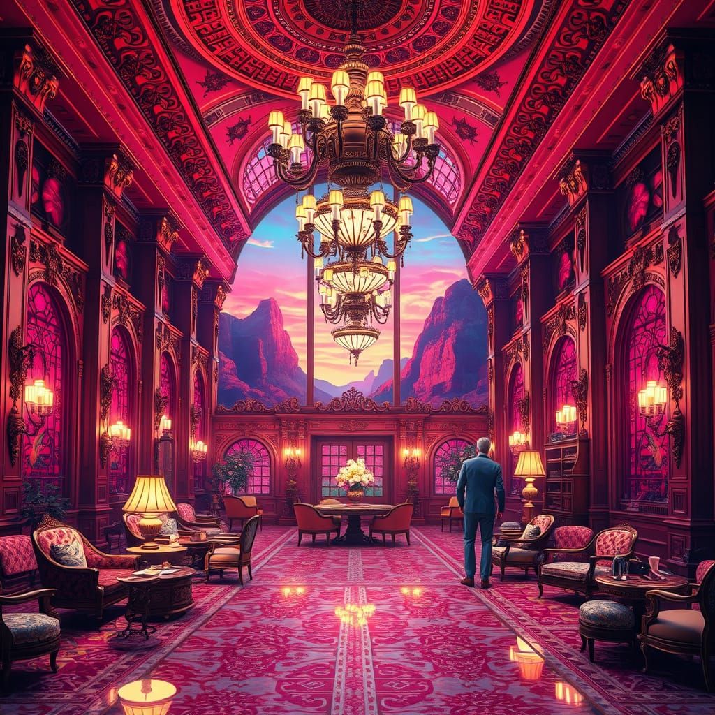 Psychedelic Hotel Lobby in Hyper-Realism