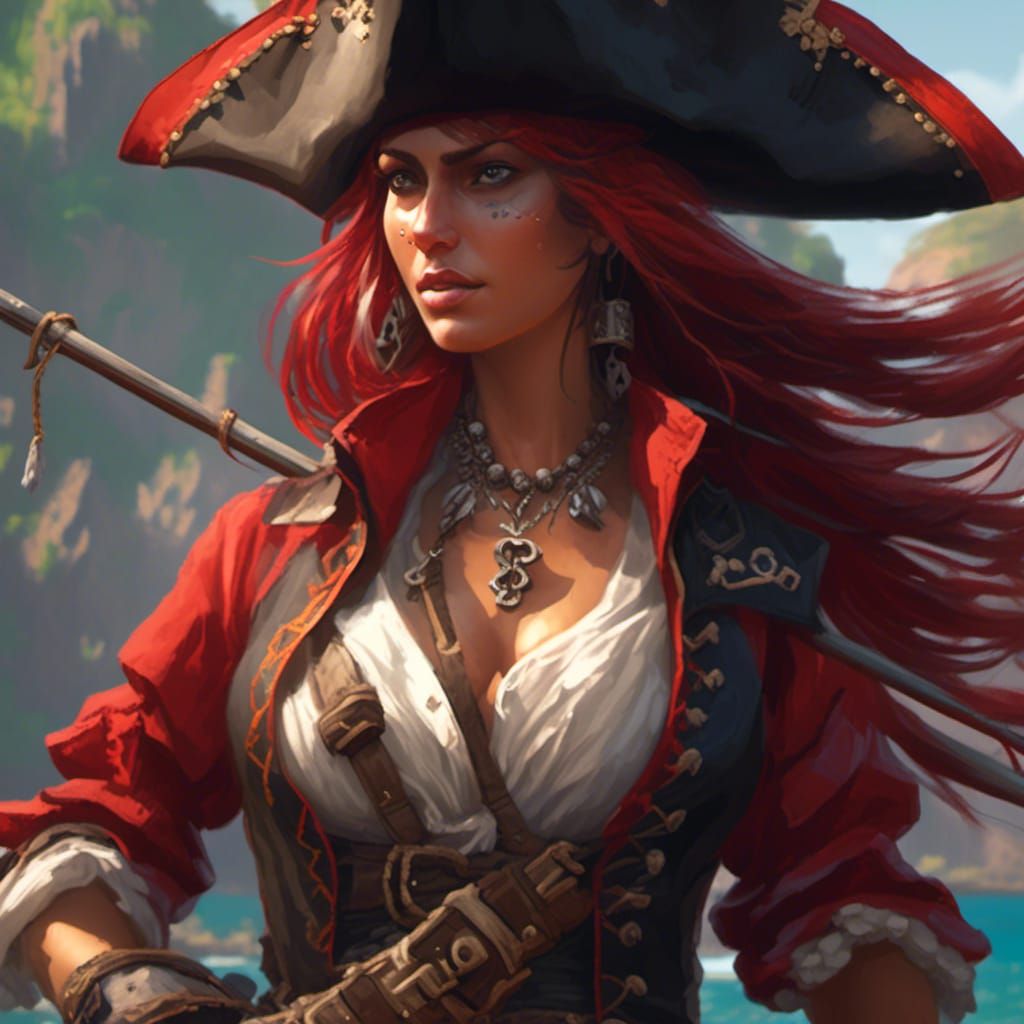 Fox-Woman Pirate Portrait on Tropical Island