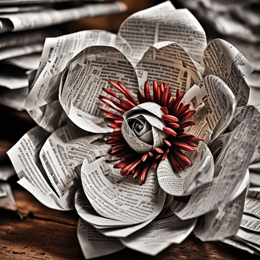 Hyperrealistic Newspaper Flower in High Definition
