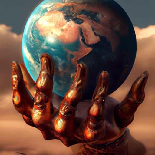 Hand Holding World in Ethereal Style