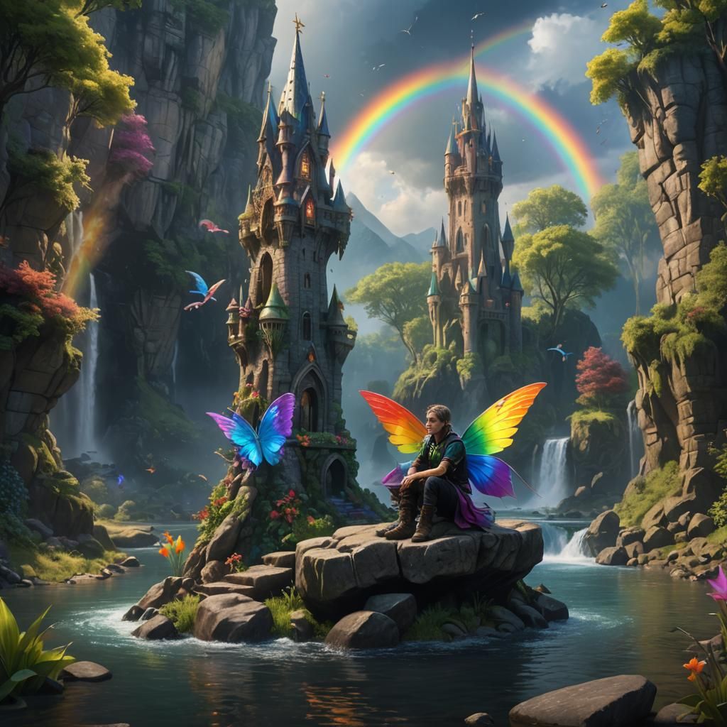 Rainbow Kingdom Gothic Tower with Fairy